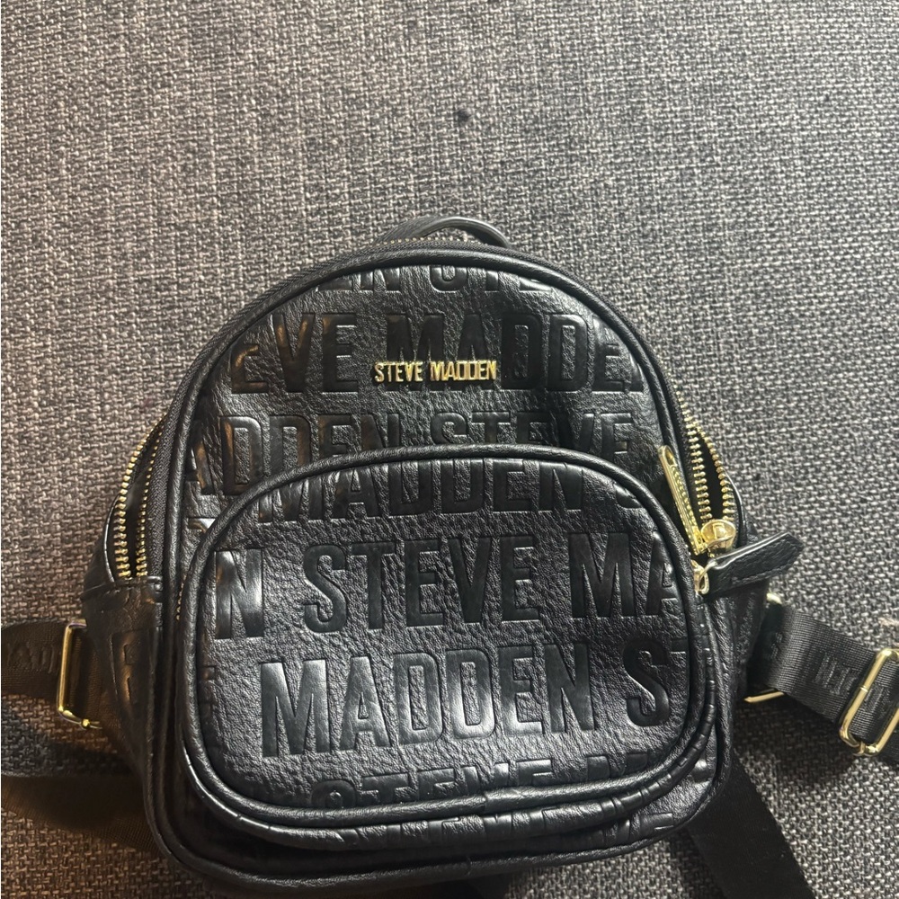 Steve Madden Backpack Purse Black Embossed Small 9in x 8in